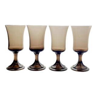 1970s Fostoria “Misty (Brown)” Set of 4 Water Glasses For Sale