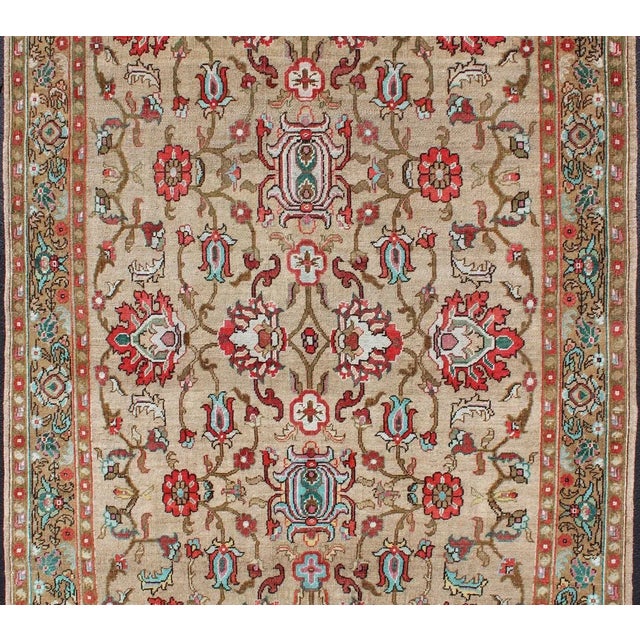 Tribal Vibrant All-Over Design Vintage Hand Knotted Turkish Oushak Rug in Red and Tan For Sale - Image 3 of 12