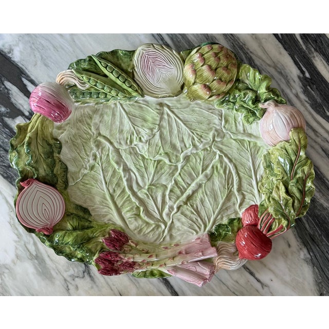 French Vintage Fitz and Floyd Majolica Style Large French Garden Platter For Sale - Image 3 of 12