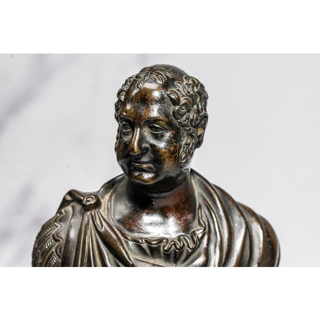 Metal Amazing Pair Antique Bronze English Neoclassical Grand Tour Statue Sculpture Bust Royalty Home Decor For Sale - Image 7 of 17