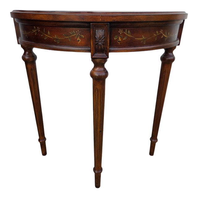 1990s Ethan Allen Tuscany Demilune Console Hall Table Server Neo Classical End Table For Sale