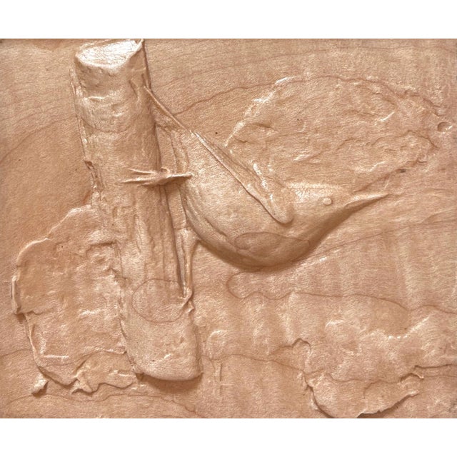 Nuthatch by Dana Younger | Maple and Niove Relief of a bird on a tree branch For Sale