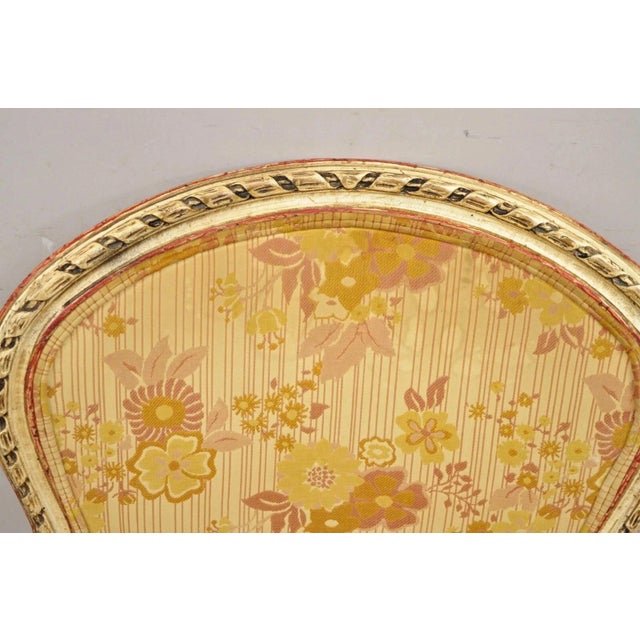 Vintage French Louis XV Style Cream and Red Painted Low Boudoir Fauteuil Chair For Sale - Image 4 of 12