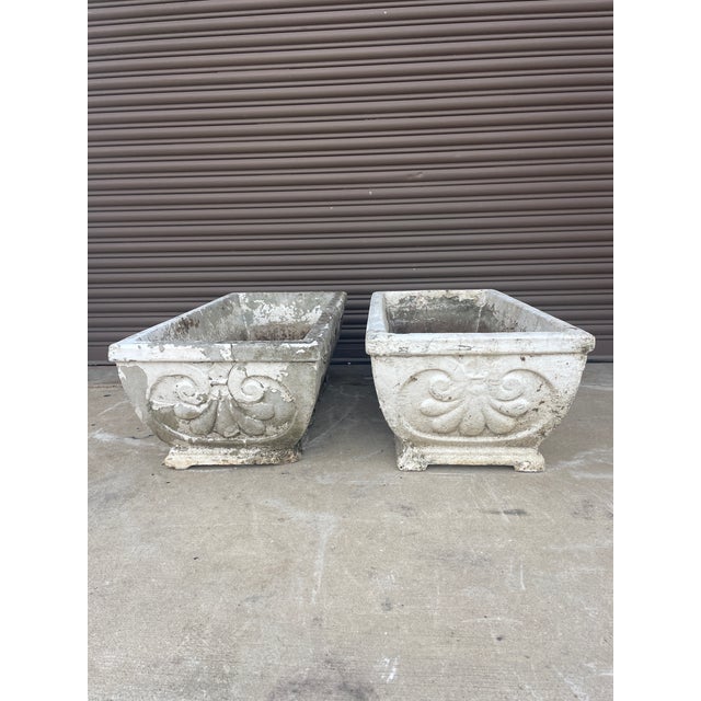 Mediterranean Pair of Vintage New Orleans Garden District Cast Stone Rectangular Planters For Sale - Image 3 of 8