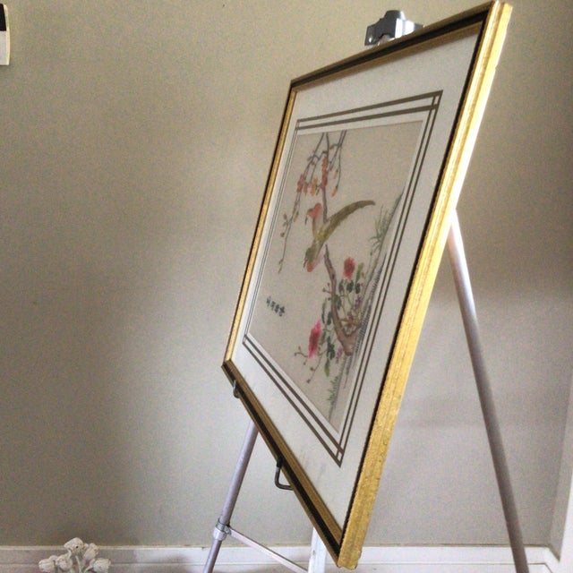 1930s 1930s Asian Silk Embroidery Panel Featuring Fairy Birds, Peonies For Sale - Image 5 of 12