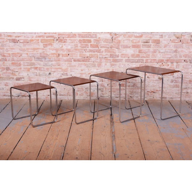 Nesting Tables in Oak and Chrome by M. Breuer for Thonet, Czech, 1920s, Set of 4 For Sale - Image 6 of 15