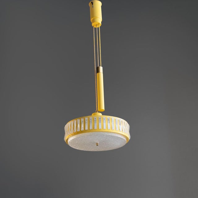 Extendable Pendant Lamp in Yellow Metal and Plastic, 1970s For Sale - Image 4 of 13