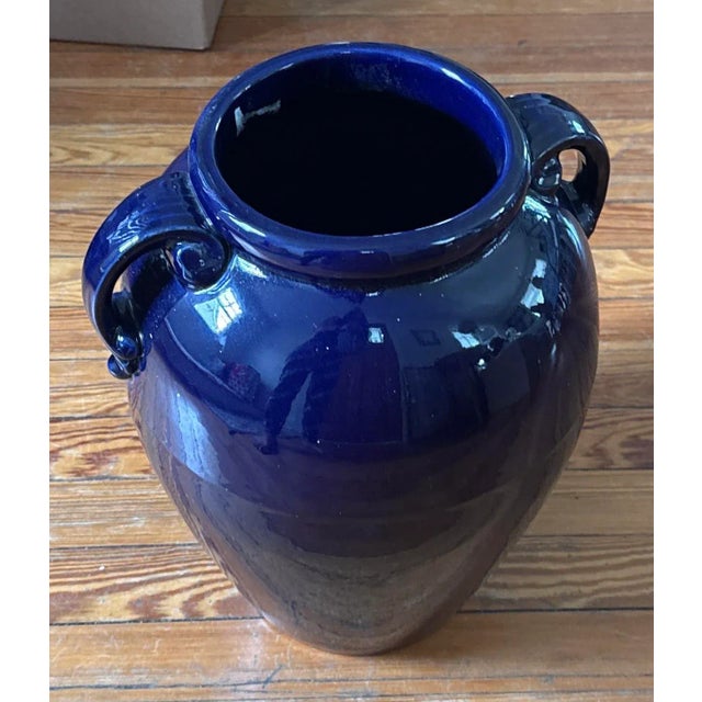 Vintage Cobalt Blue Ceramic Floor Vase in the Style of Pottery Barn For Sale In New York - Image 6 of 8