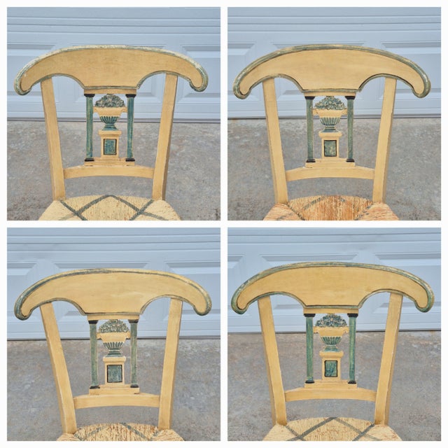 Late 19th Century French Provençal Directoire Painted Carved Back Rush Seat Dining Chairs, Set of 8 For Sale In Washington DC - Image 6 of 16