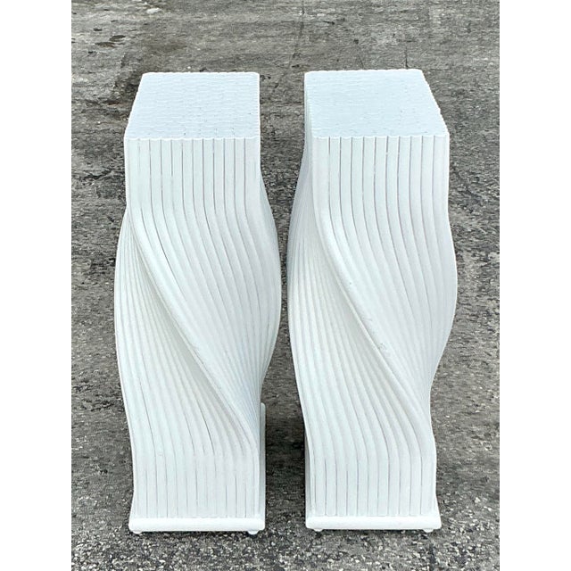 Vintage Coastal Twisted Rattan Dining Table Pedestals - Set of 2 For Sale - Image 11 of 11