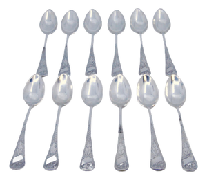Brushed Silver Coffee Spoons with Monogram Cards, Set of 12