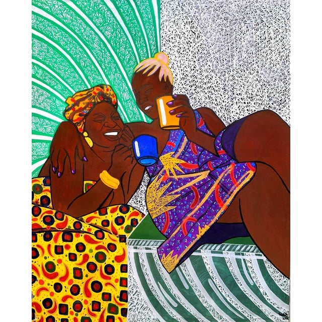 Will You Hand Out With Me. Figurative Abstract by Janet Adegoke (2023), Acrylic on Canvas For Sale