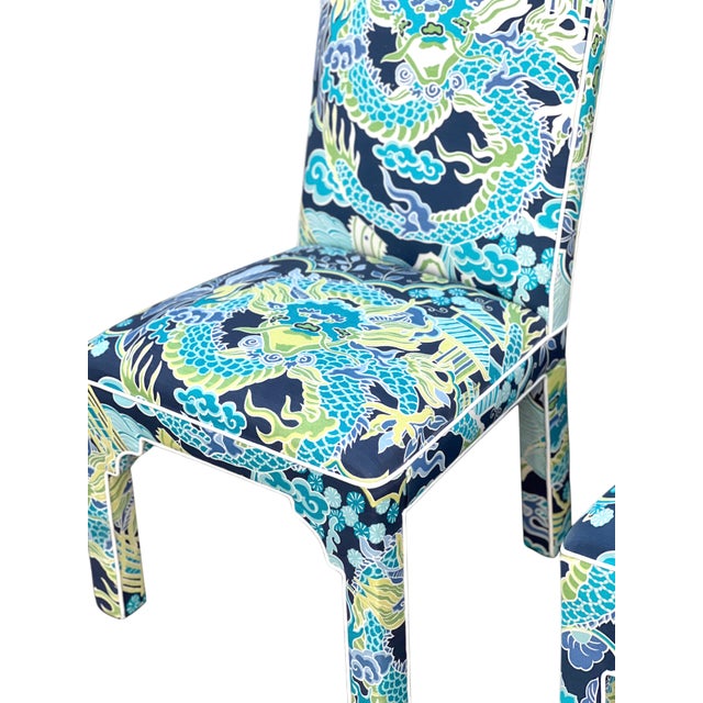 Pair MCM CasaBique Ming Armchairs in Thibaut “Imperial Dragon” For Sale - Image 11 of 18