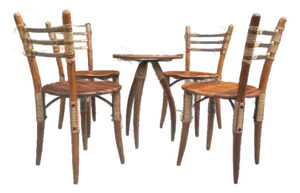 1990s Pacific Green Sculptural Leather Cord Chairs, With Side Table Set of 5