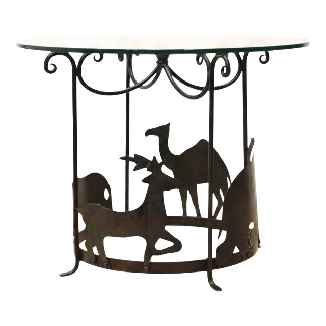 Vintage Wrought Iron SideTable With Safari Animal Silhouette For Sale