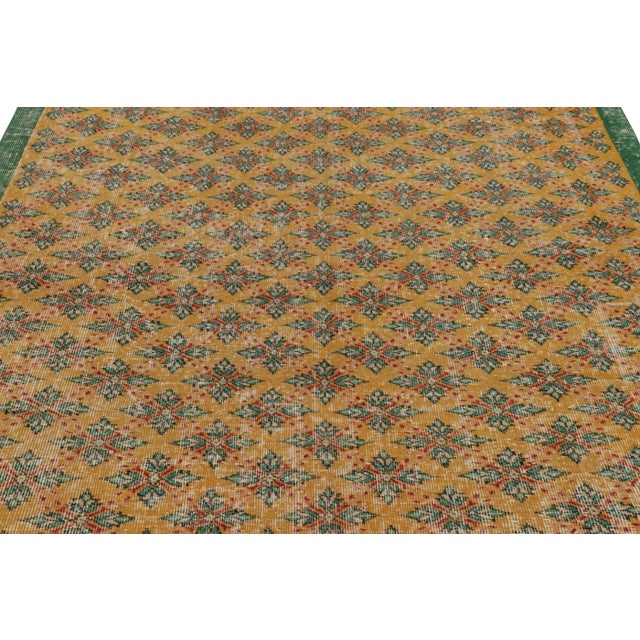 Rug & Kilim Vintage Distressed Rug, Gold Field & Green Geometric Floral Motifs - Rug & Kilim For Sale - Image 4 of 8