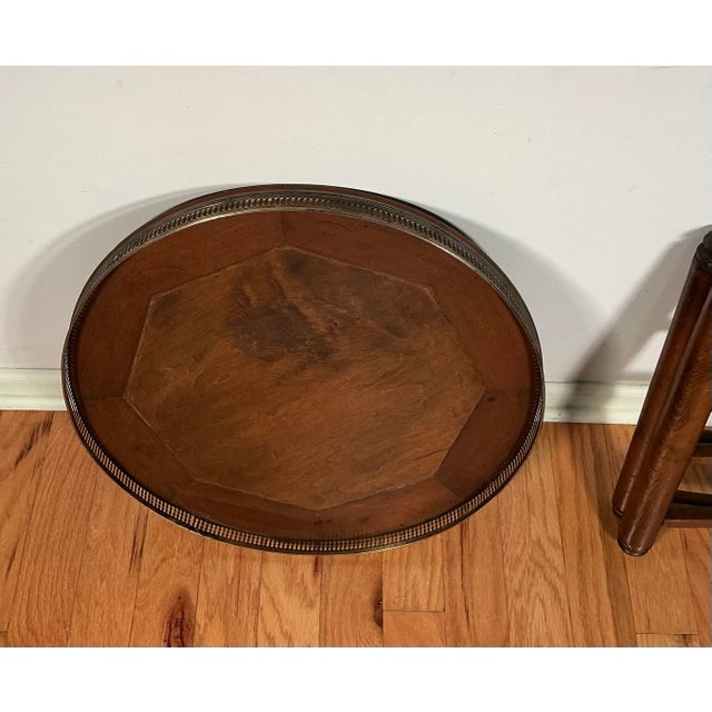 Vintage Wood Folding Tray Table Removable Serving Tray Brass Gallery For Sale In Greenville, SC - Image 6 of 12