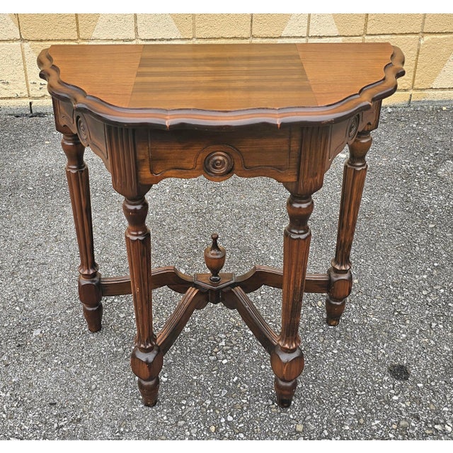 Brown Early 20th Century Edwardian Carved Walnut Stretcher Console Table, Circa 1920s For Sale - Image 8 of 9