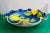 Mid 20th Century Italian Ceramiche Hand Painted Serving Bowl Blue & Yellow Lemon Design Sign For Sale - Image 5 of 10