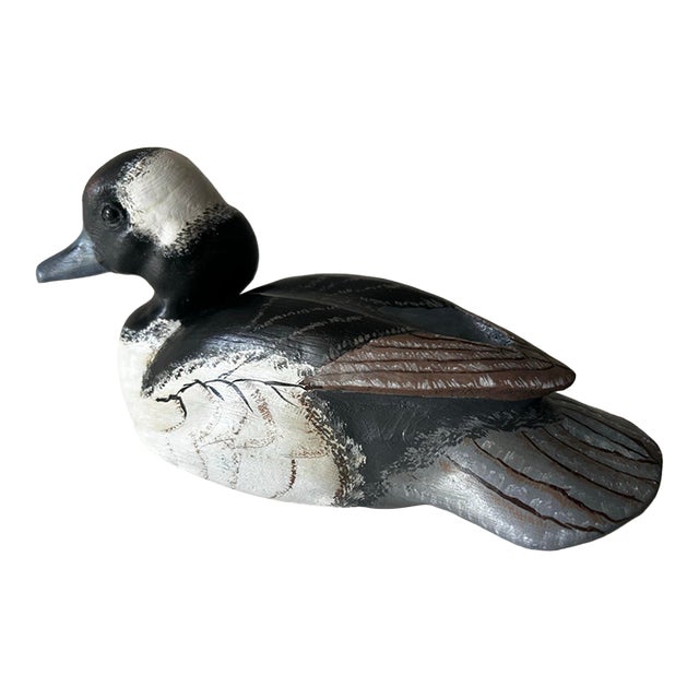 Vintage Hand Painted and Hand Carved Signed Buffelhead Drake For Sale