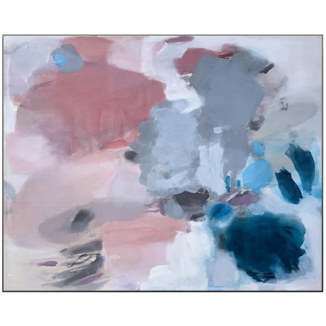 "Half-Past Six" Large Lyrical Abstraction Painting in Blush, Slate Blue & Deep Teal by Stacey Warnix For Sale - Image 4 of 8