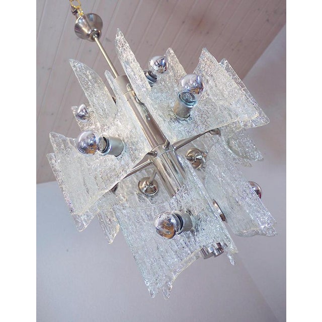 1960s Frosted Murano Glass and Chrome Chandelier from Kaiser Leuchten, Germany, 1960 For Sale - Image 5 of 10