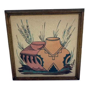 Native American Style Still Life Sand Art, Framed
