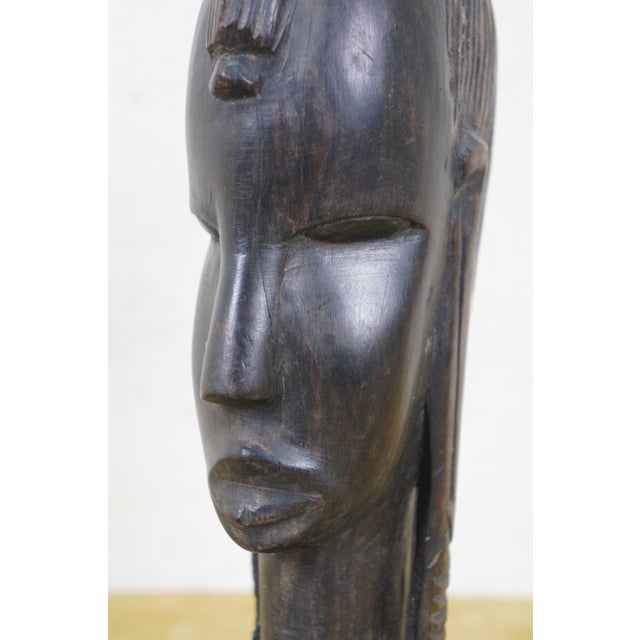 Ebony Vintage African Folk Art Carved Blackwood Tribal Warrior Bust Head Figurine 9" For Sale - Image 8 of 11