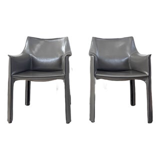 1980s Pair of Two 70s Cassina Cab 413 Armchairs Mario Bellini Elephant Grey / Gray For Sale