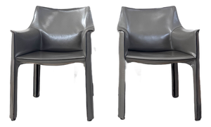 1980s Pair of Two 70s Cassina Cab 413 Armchairs Mario Bellini Elephant Grey / Gray