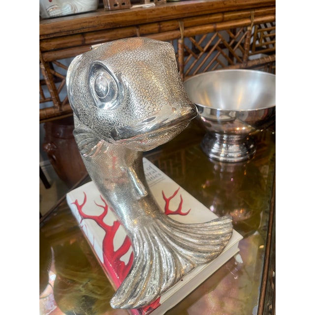 1970s Silver Fish Ice Bottle Cooler, Huge, Italian Silver Plate For Sale - Image 14 of 15