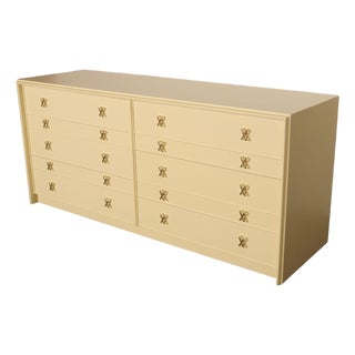 Vintage Ten Drawer Dresser Debonaire Cabinet With Brass X Pulls by Paul Frankl For Sale