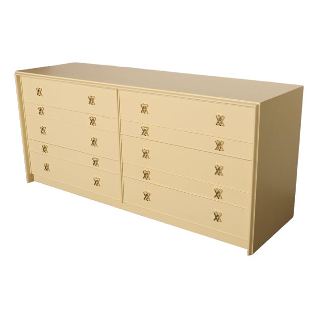 Vintage Ten Drawer Dresser Debonaire Cabinet With Brass X Pulls by Paul Frankl For Sale