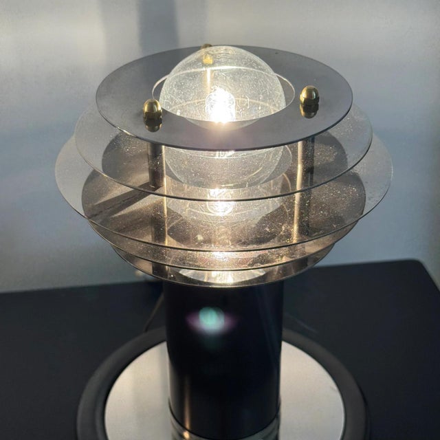 1970s Saturn Style Table Lamps in Chromed Steel with Disc Shade, Set of 2 For Sale - Image 5 of 15