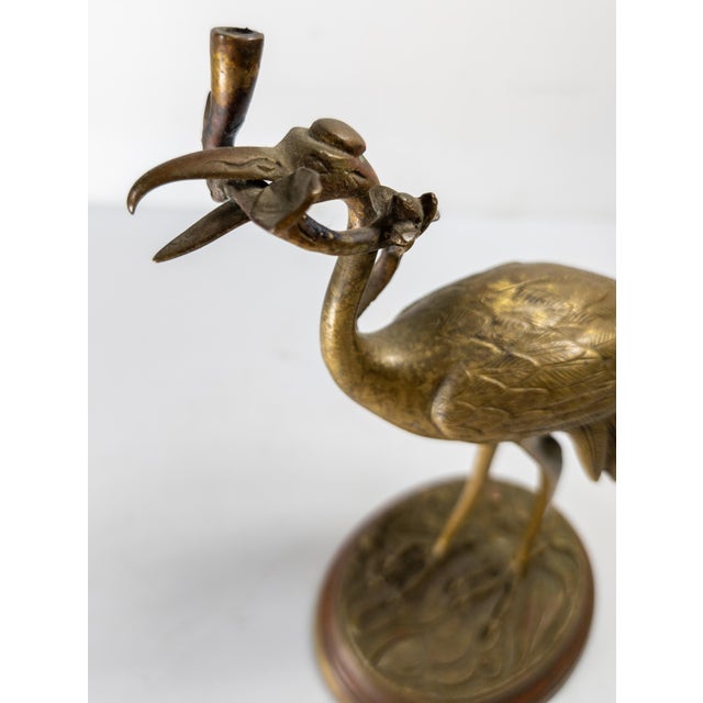 19th Century American Chinoiserie Brass Standing Crane Incense Holder for Mantle For Sale - Image 10 of 14
