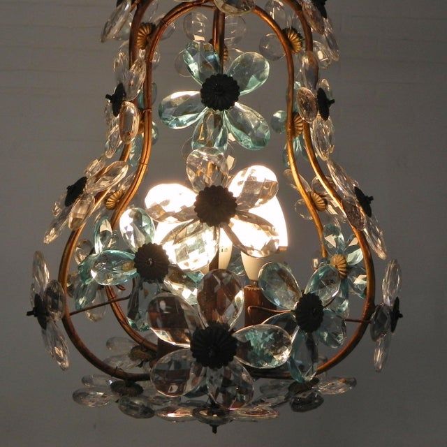 Metal Pendant Lamp in Blue and Clear Crystal, 1930s For Sale - Image 7 of 18