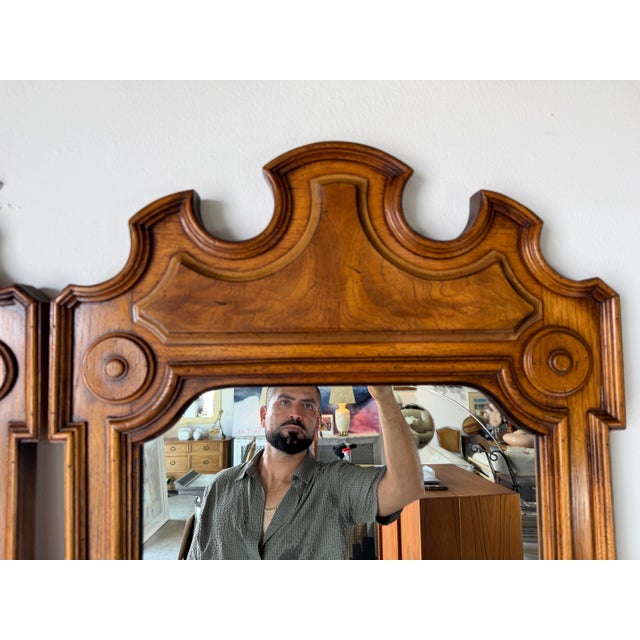 1970s 1970s Mid-Century Thomasville Walnut Wood Wall Mirrors – A Pair For Sale - Image 5 of 12