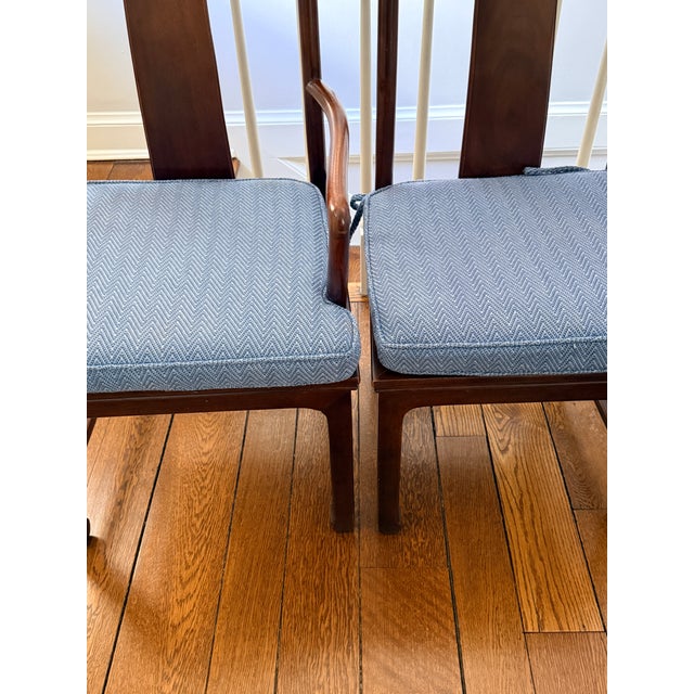 Brown Set of 8 Vintage Rosewood Dining Chairs With Blue Seats For Sale - Image 8 of 18