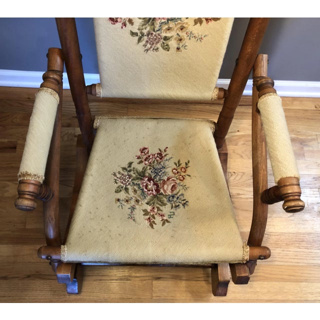 Antique American Needlepoint Platform Rocking Chair Chairish