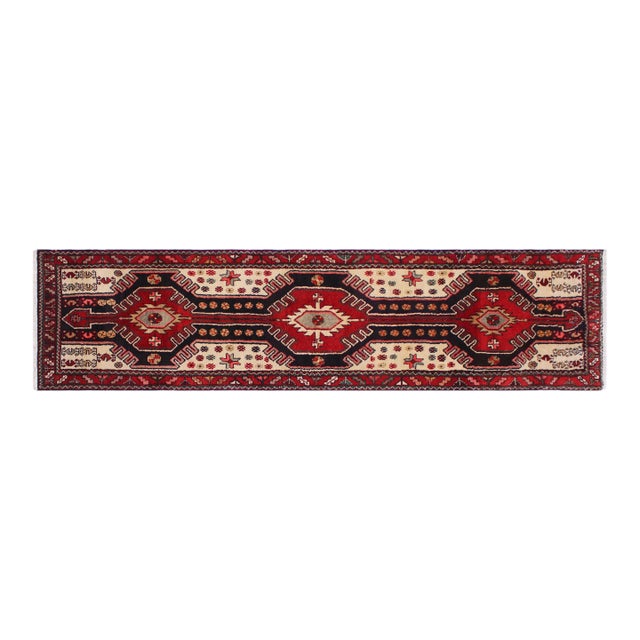 1970s Handmade Red Wool Runner Rug 2'11" X 10'11" Tribal For Sale