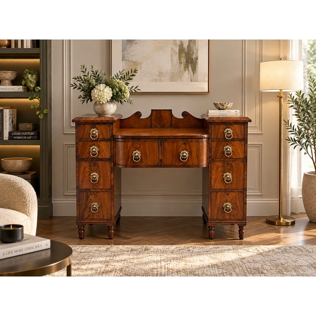 A rare and exceptional antique Regency mahogany secretaire sideboard dating to circa 1815, beautifully designed as both an...
