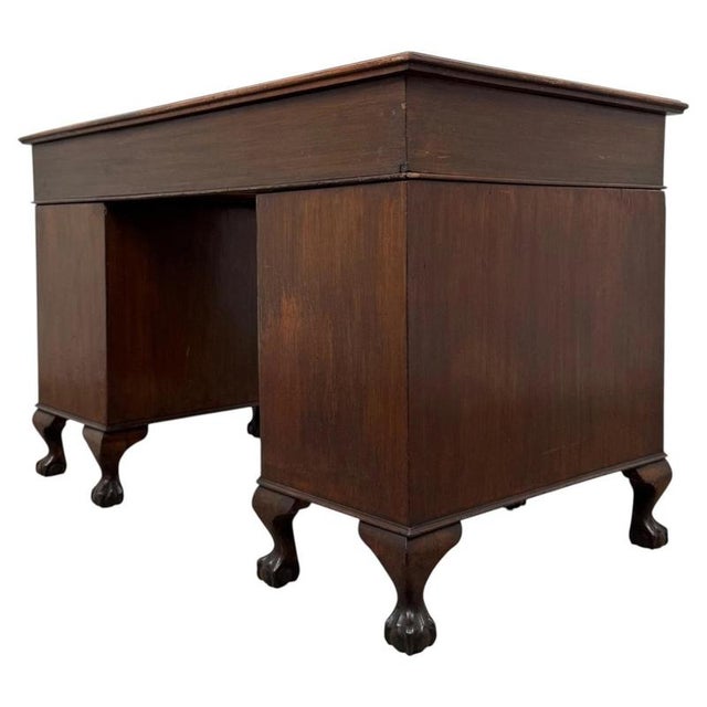 Wood Antique Edwardian Mahogany Pedestal Desk, 1910 For Sale - Image 7 of 12