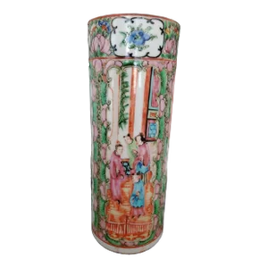 Antique Chinese Porcelain Rose Medallion Cylinder Vase