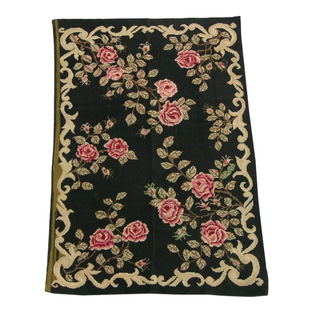 Antique Needlework Floral Rug For Sale