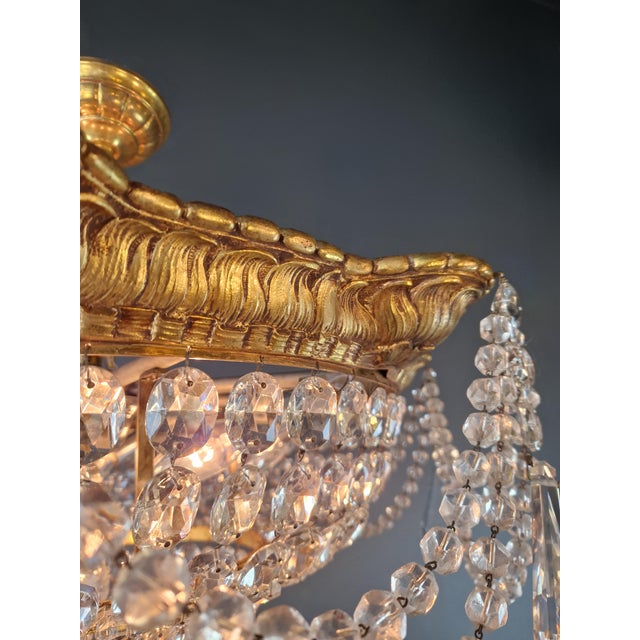1900s Baroque Revival Crystal Chandelier Brass Basket Form Restored Historicism For Sale - Image 12 of 13