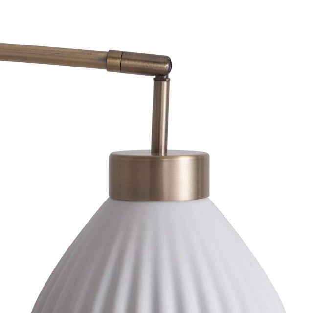 Brass Santa Clara Bone Porcelain 3 Light Arc Floor Lamp - 85", Weathered Brass and Walnut, 4-Way Rotary Switch, Marble Base For Sale - Image 8 of 12