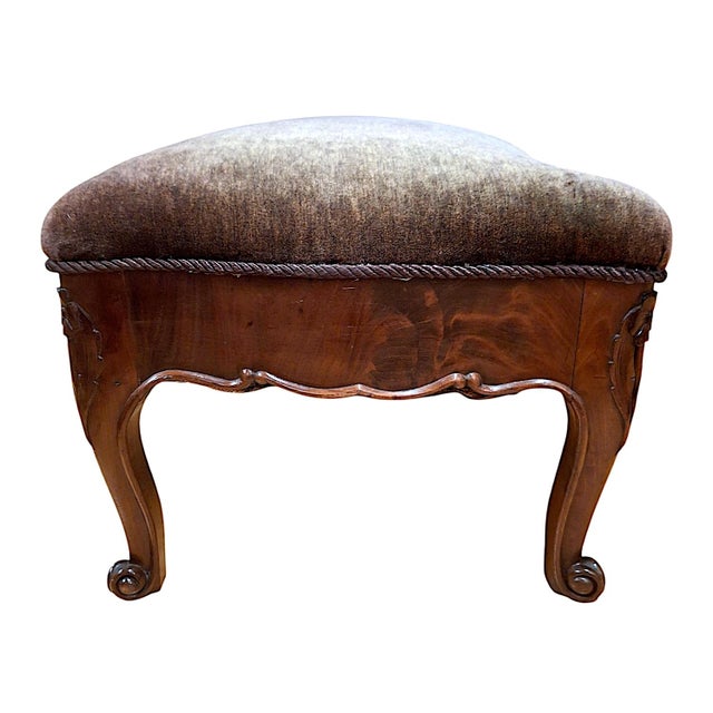 19th-Century French Carved Mahogany and Mohair Bench For Sale - Image 4 of 12