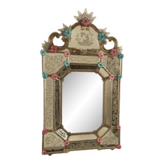 Antique Style Italian Handmade Murano Venetian Etched Glass Mirror Fratelli Tosi For Sale