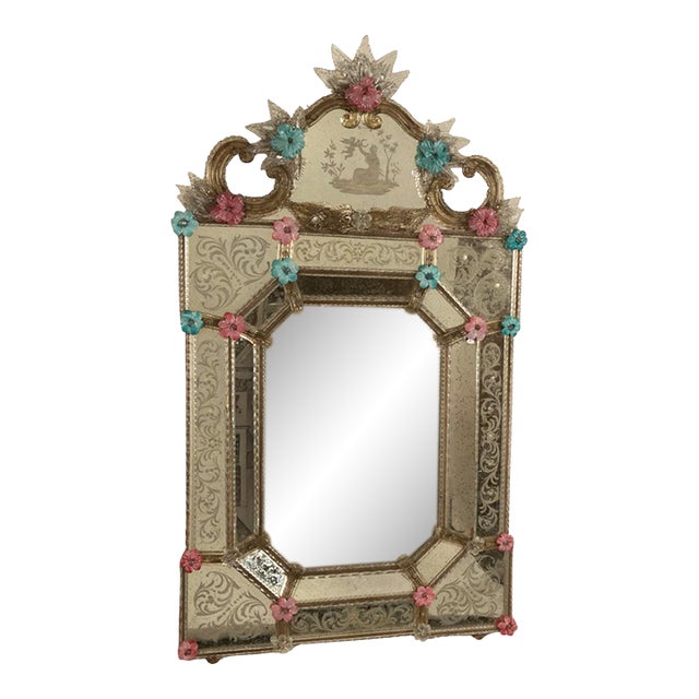 Antique Style Italian Handmade Murano Venetian Etched Glass Mirror Fratelli Tosi For Sale