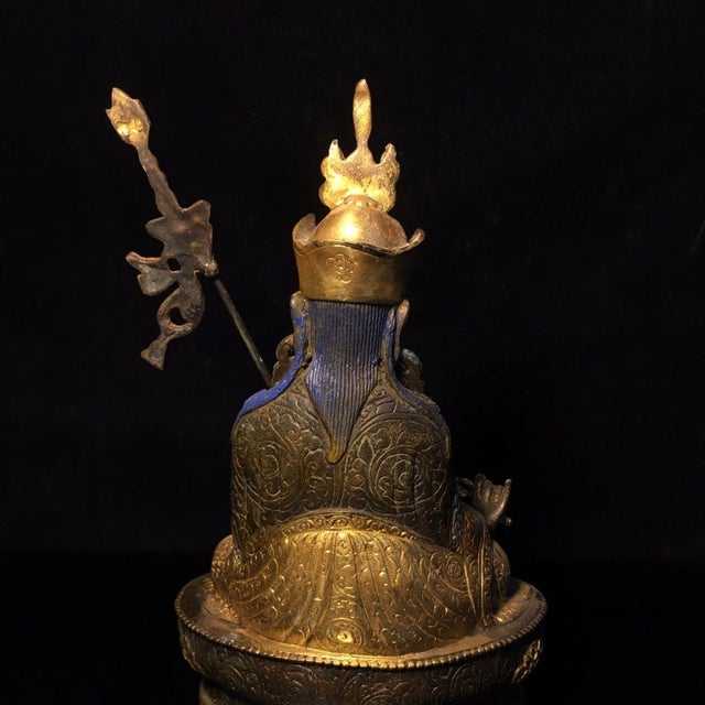 Late 20th Century Gilt Bronze Padmasambhava Statue, Tibetan Buddhist Figure, 900g For Sale - Image 4 of 9